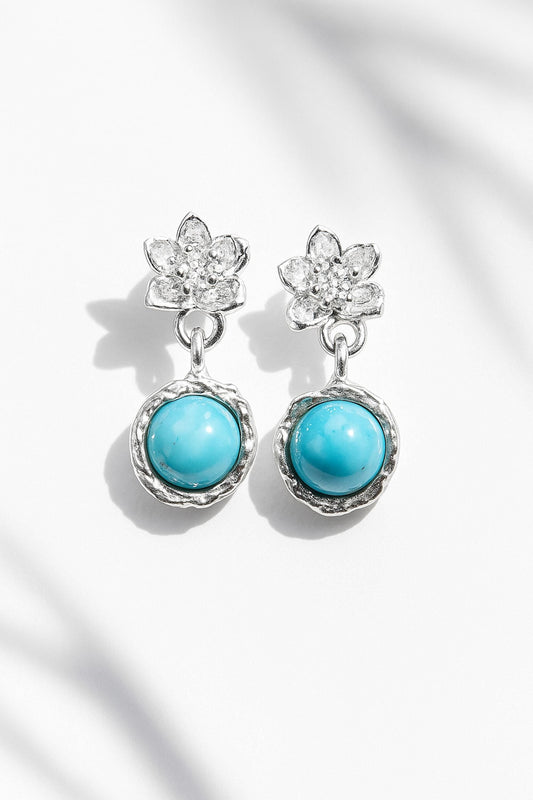 925 Sterling Silver Turquoise Birth Flower Earrings
