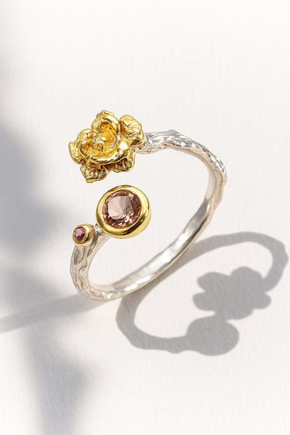 925 Sterling Silver Pink Tourmaline Flower Ring