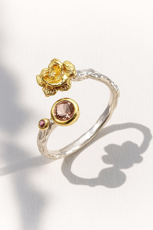 925 Sterling Silver Pink Tourmaline Flower Ring