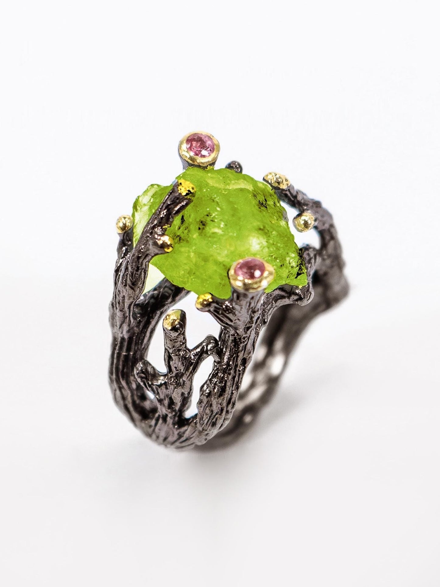 925 sterling silver green peridot rough ring