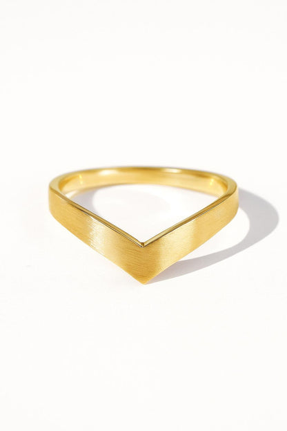 18K solid gold chevron v shape brushed ring