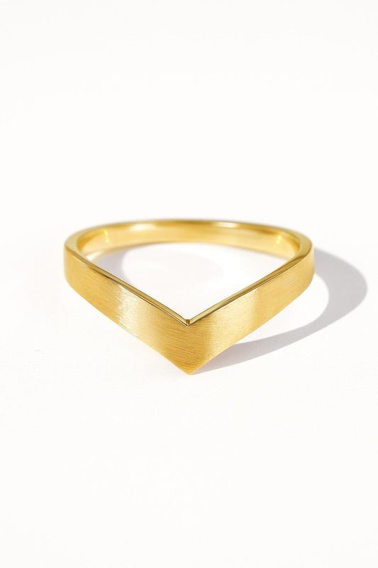 18K solid gold chevron v shape brushed ring