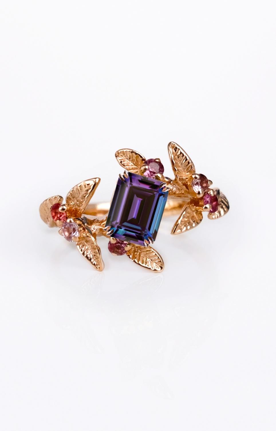 14K Solid Gold Alexandrite Branch Ring