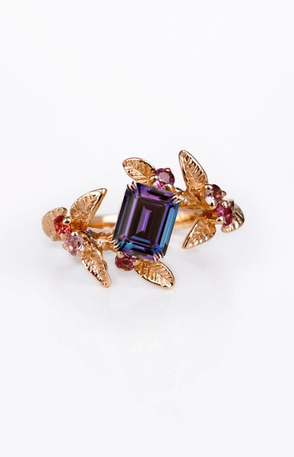 14K Solid Gold Alexandrite Branch Ring