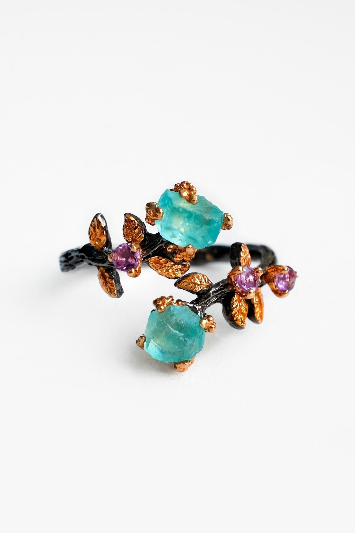 925 sterling silver raw paraiba apatite ring