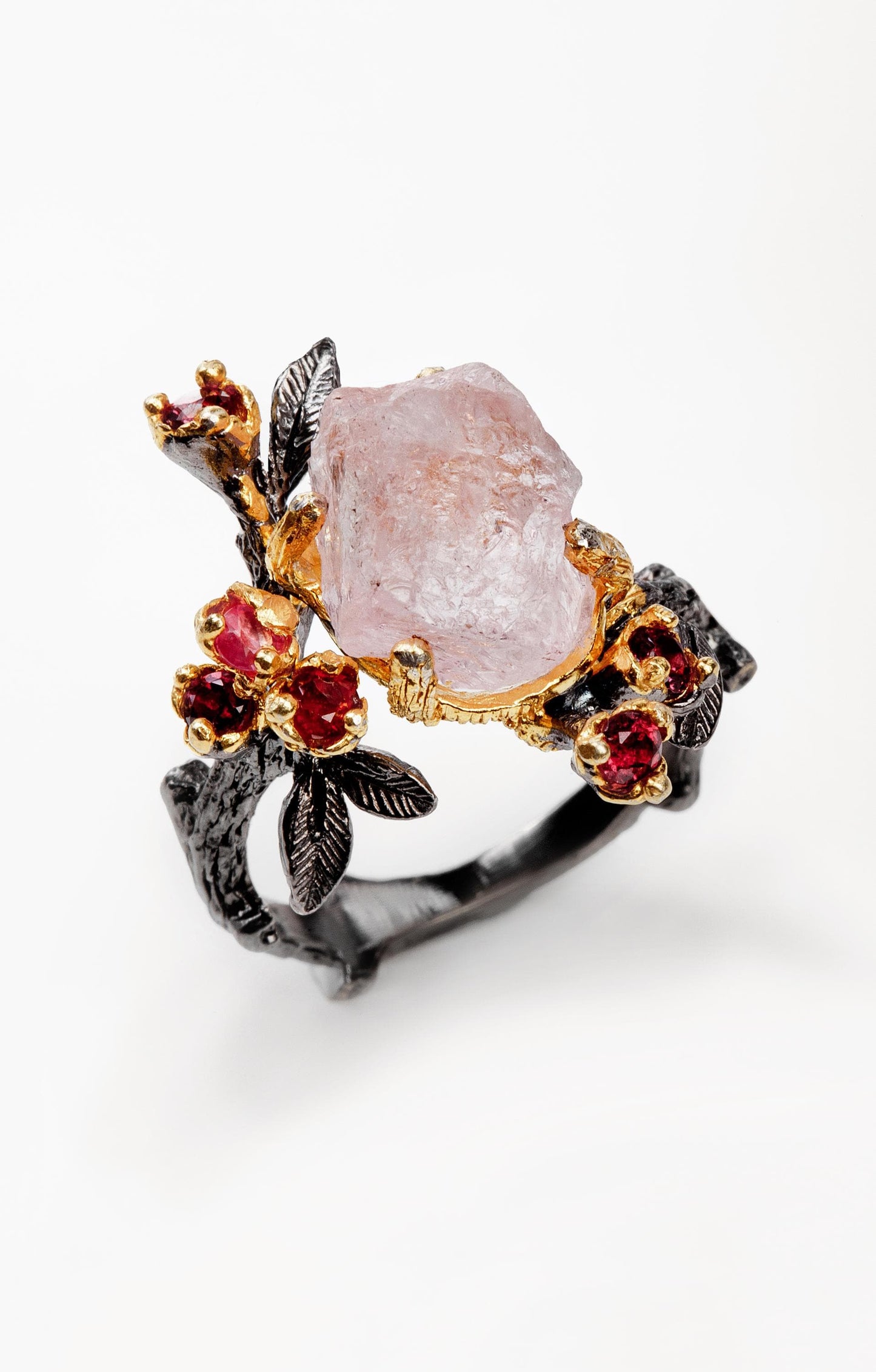 925 sterling silver pink morganite branch ring