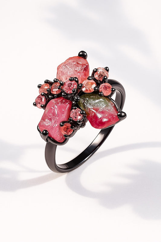 925 Sterling Silver Raw Pink Tourmaline Ring