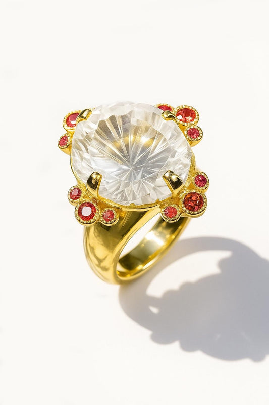 925 sterling silver white quartz herkimer ring