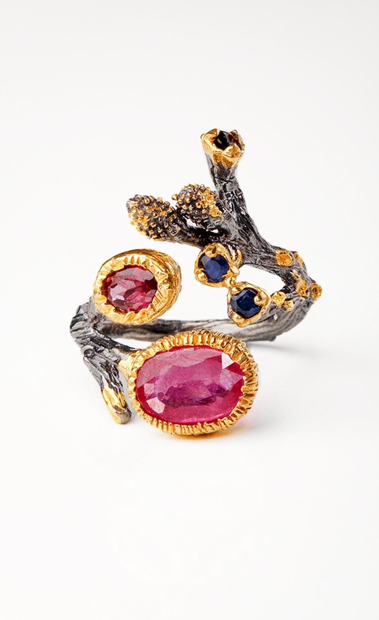 925 Sterling Silver Pink Ruby Branch Ring