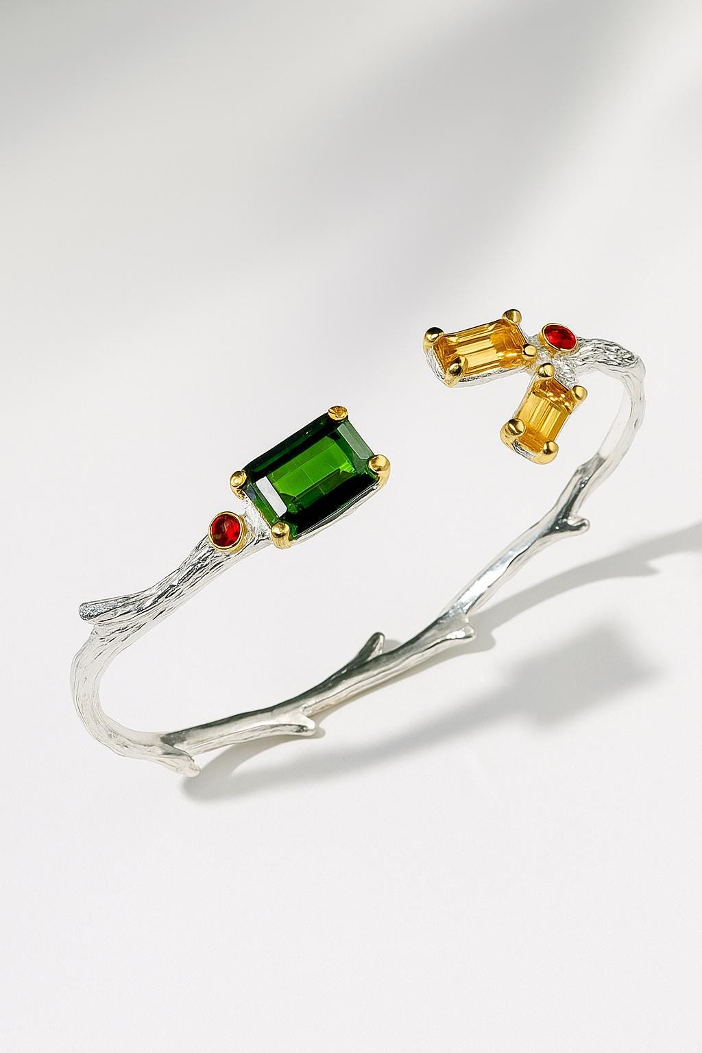 925 Sterling Silver Tourmaline Citrine Cuff Bracelet