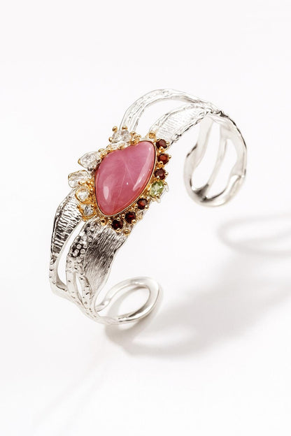 925 Sterling Silver Pink Ruby Cuff Bracelet