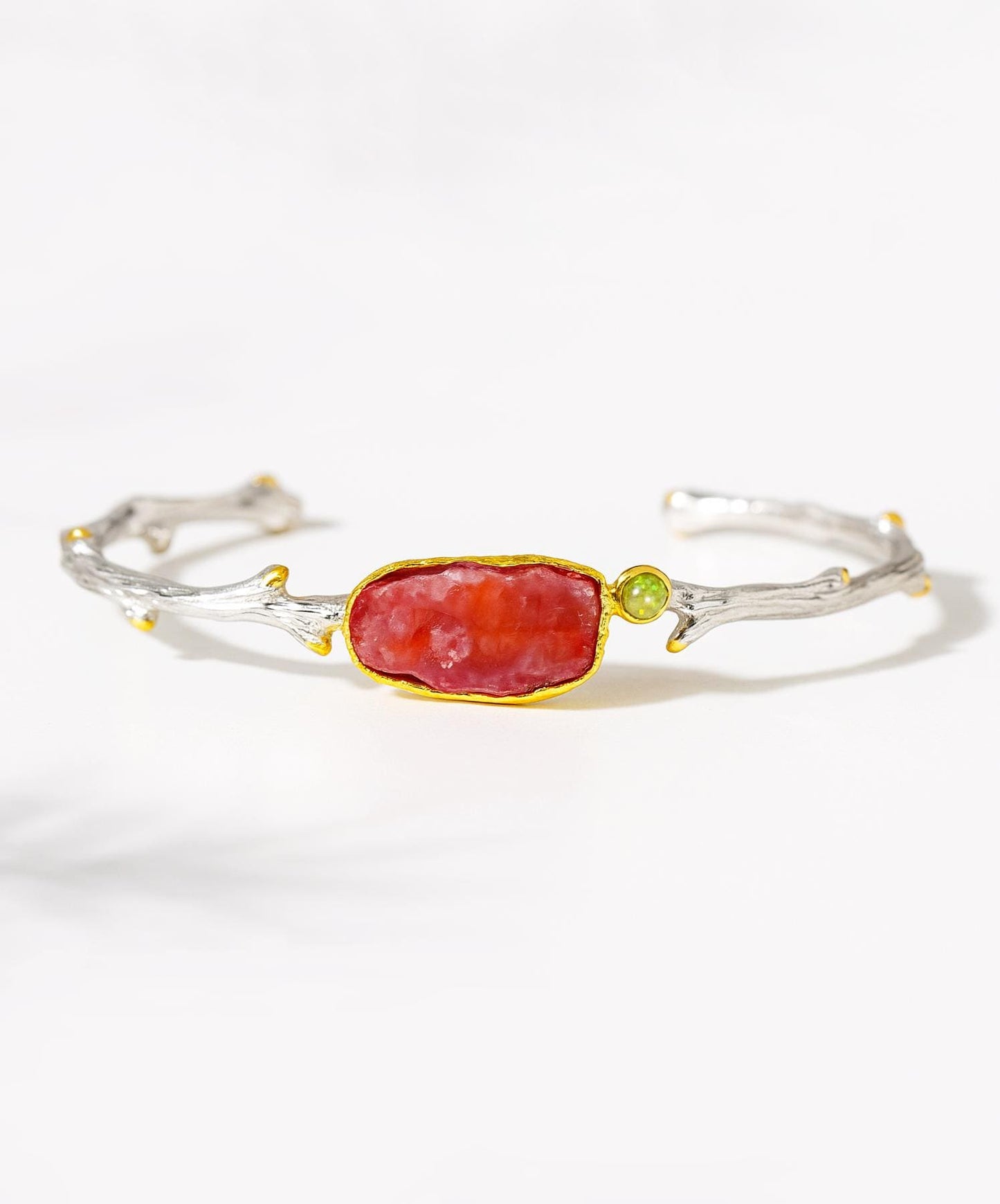 925 Sterling Silver Raw Pink Ruby Cuff Bracelet