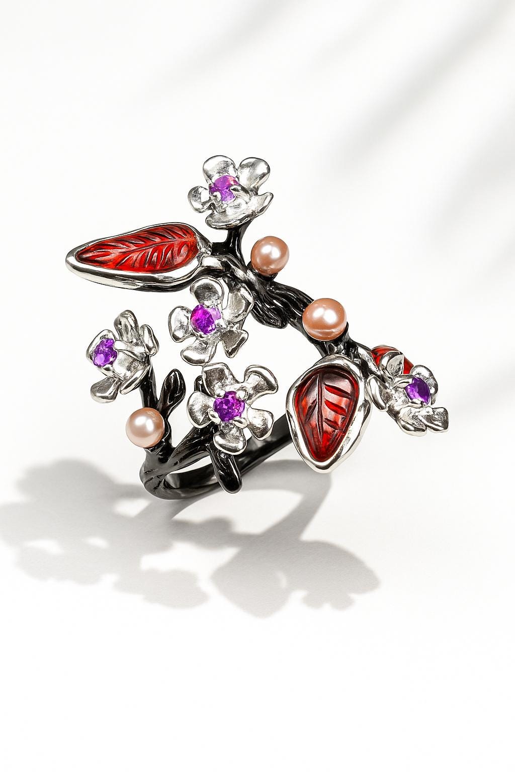 925 Sterling Silver Pink Tourmaline Sakura Ring