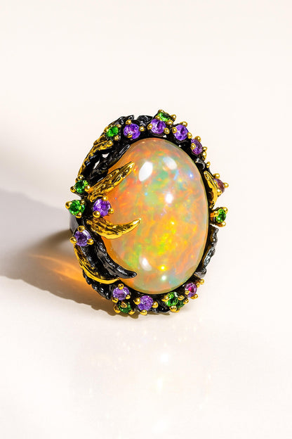 925 Sterling Silver Ethiopian Fire Opal Ring