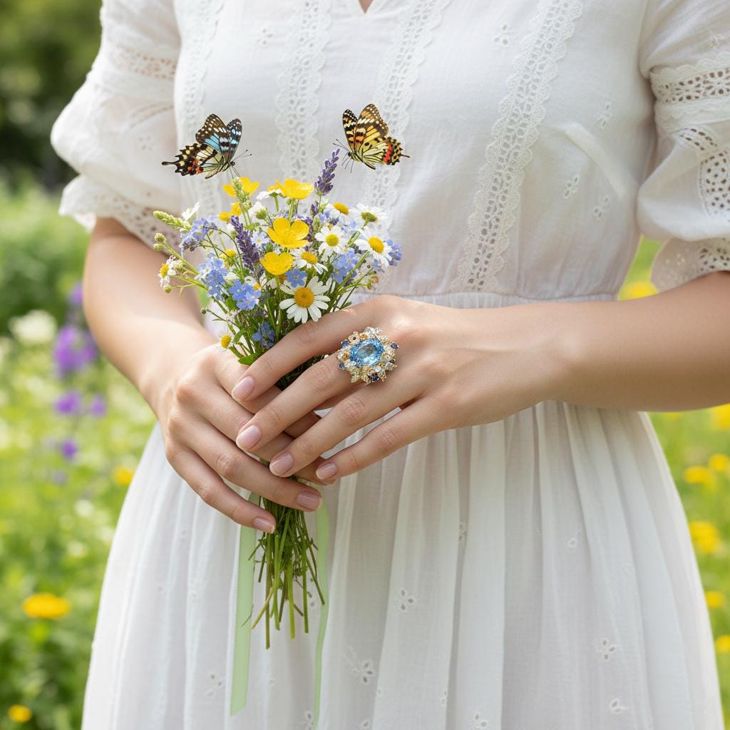 925 Sterling Silver Blue Topaz Flower Ring