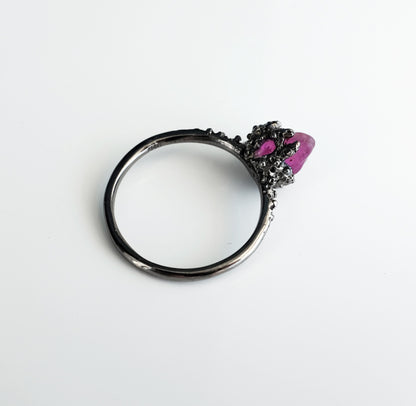 925 Sterling Silver Raw Pink Tourmaline Gothic Ring