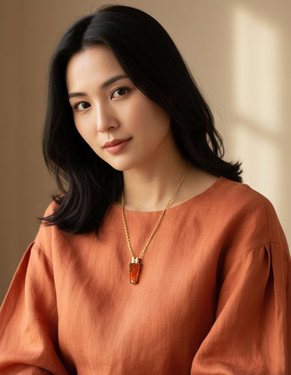 925 Sterling Silver Orange Ammolite Pendant