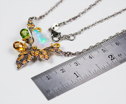 925 sterling silver rainbow opal leaf necklace