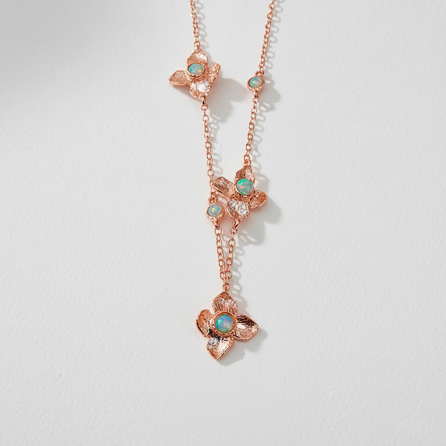 925 sterling silver rainbow opal flower necklace