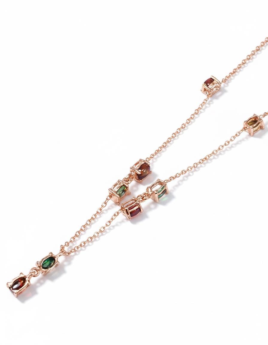 925 Sterling Silver Black Opal Y Necklace