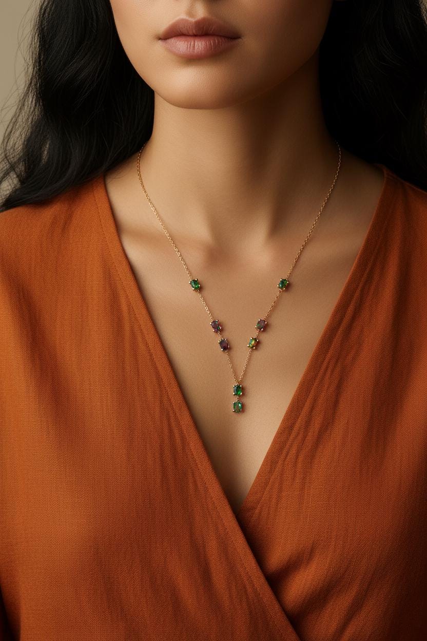 925 Sterling Silver Black Opal Y Necklace