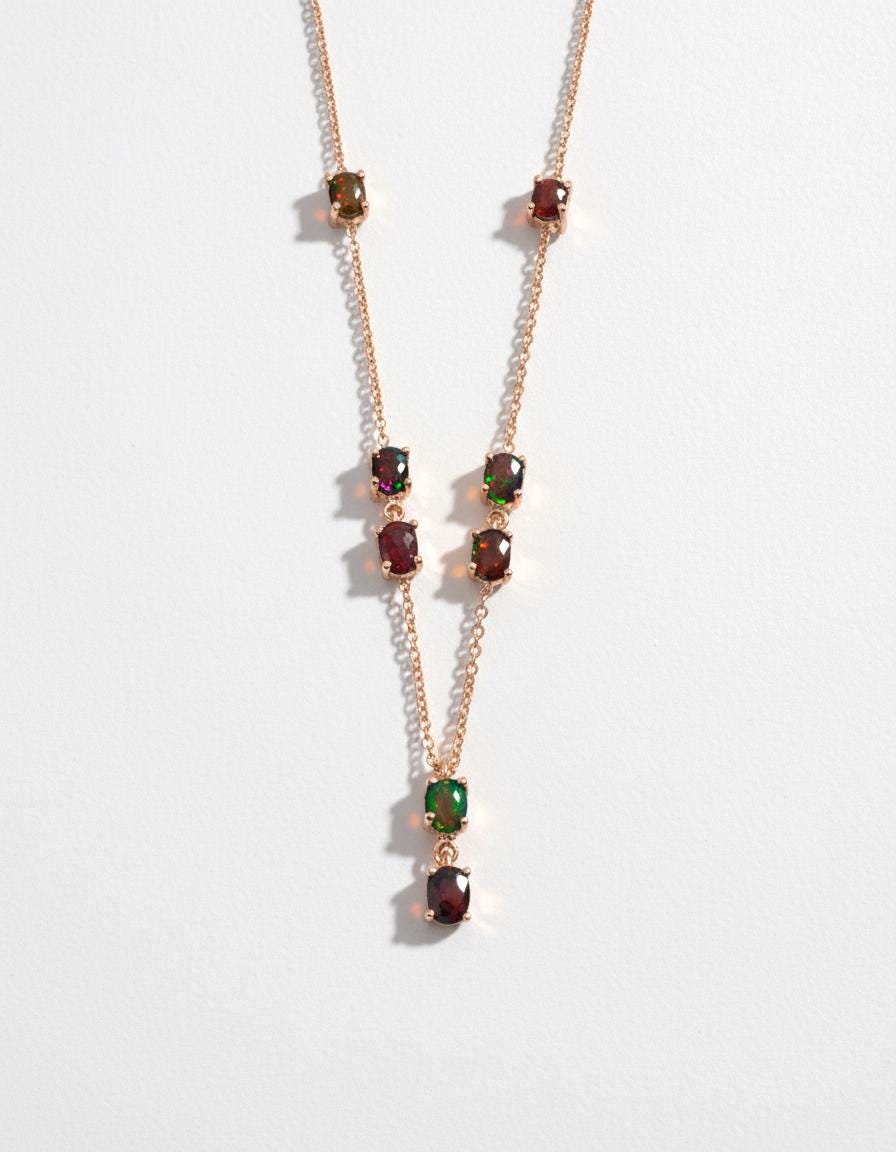 925 Sterling Silver Black Opal Y Necklace