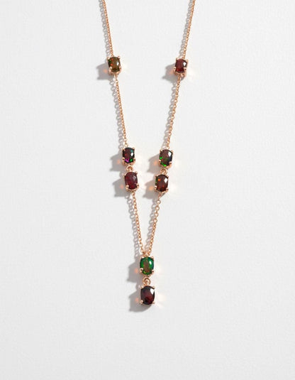 925 Sterling Silver Black Opal Y Necklace