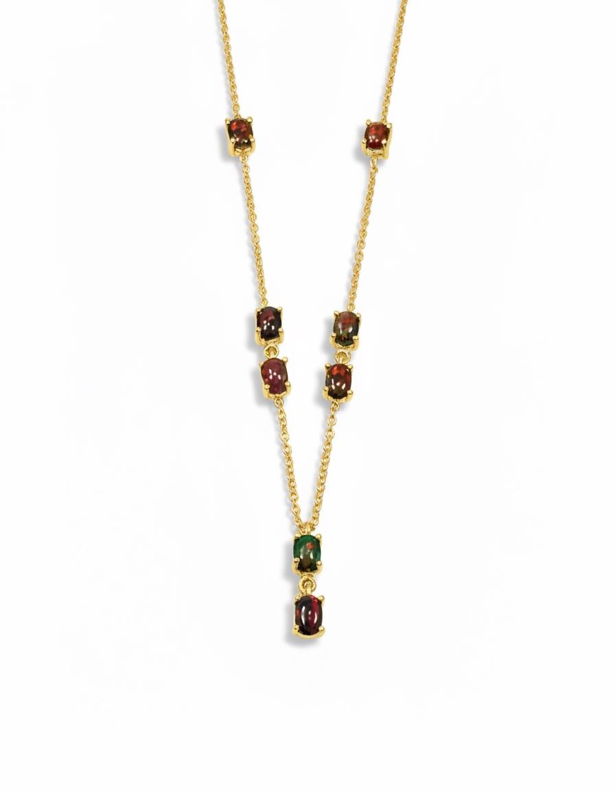 925 Sterling Silver Black Opal Y Necklace