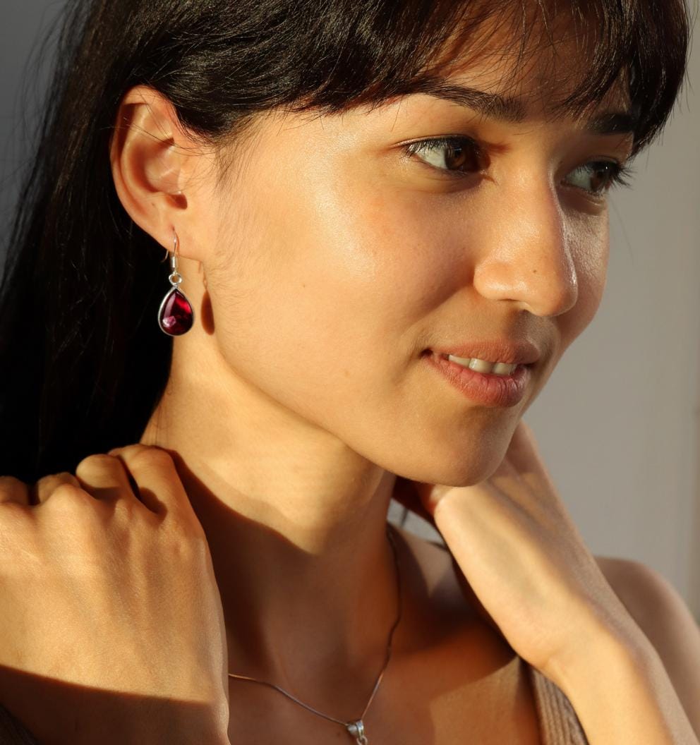 925 Sterling Silver Red Garnet Earrings