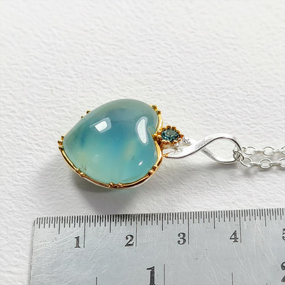 925 Sterling Silver Blue Aquamarine Heart Necklace