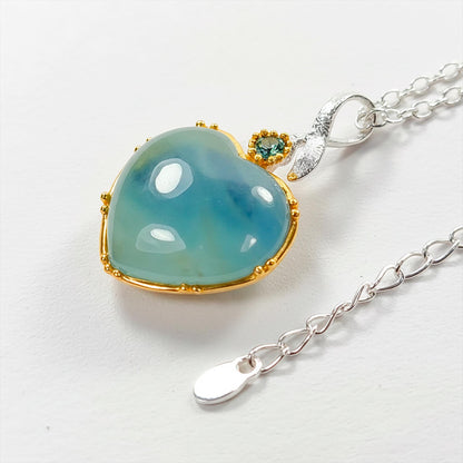 925 Sterling Silver Blue Aquamarine Heart Necklace