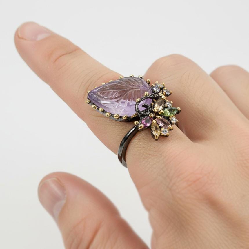 925 Sterling Silver Ametrine Leaf Ring