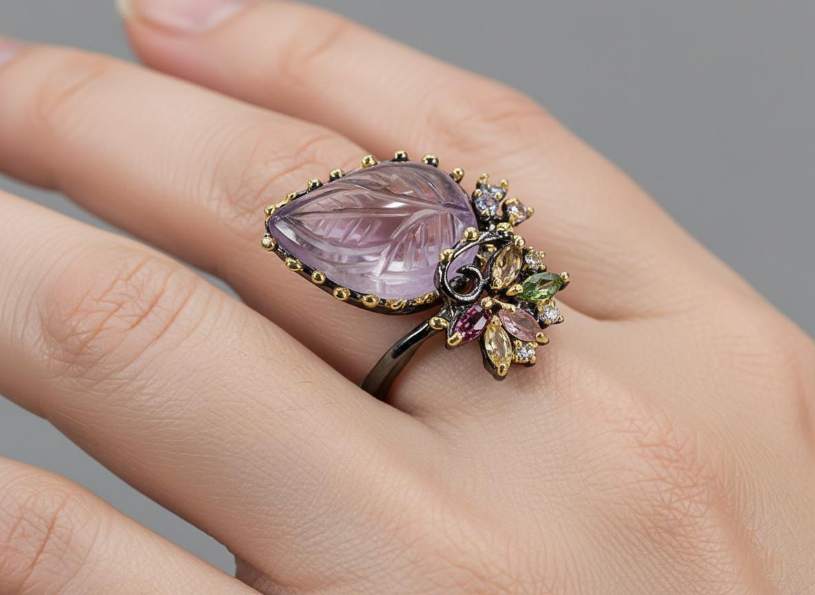 925 Sterling Silver Ametrine Leaf Ring