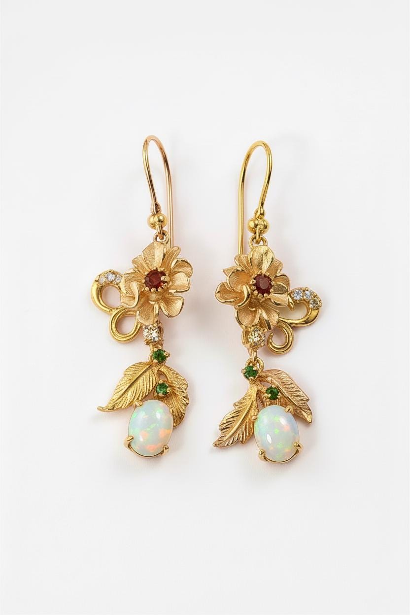 925 Sterling Silver Fire Opal Flower Dangle Earrings