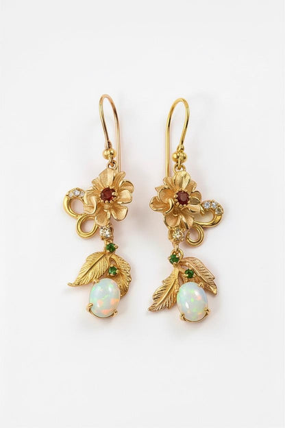 925 Sterling Silver Fire Opal Flower Dangle Earrings