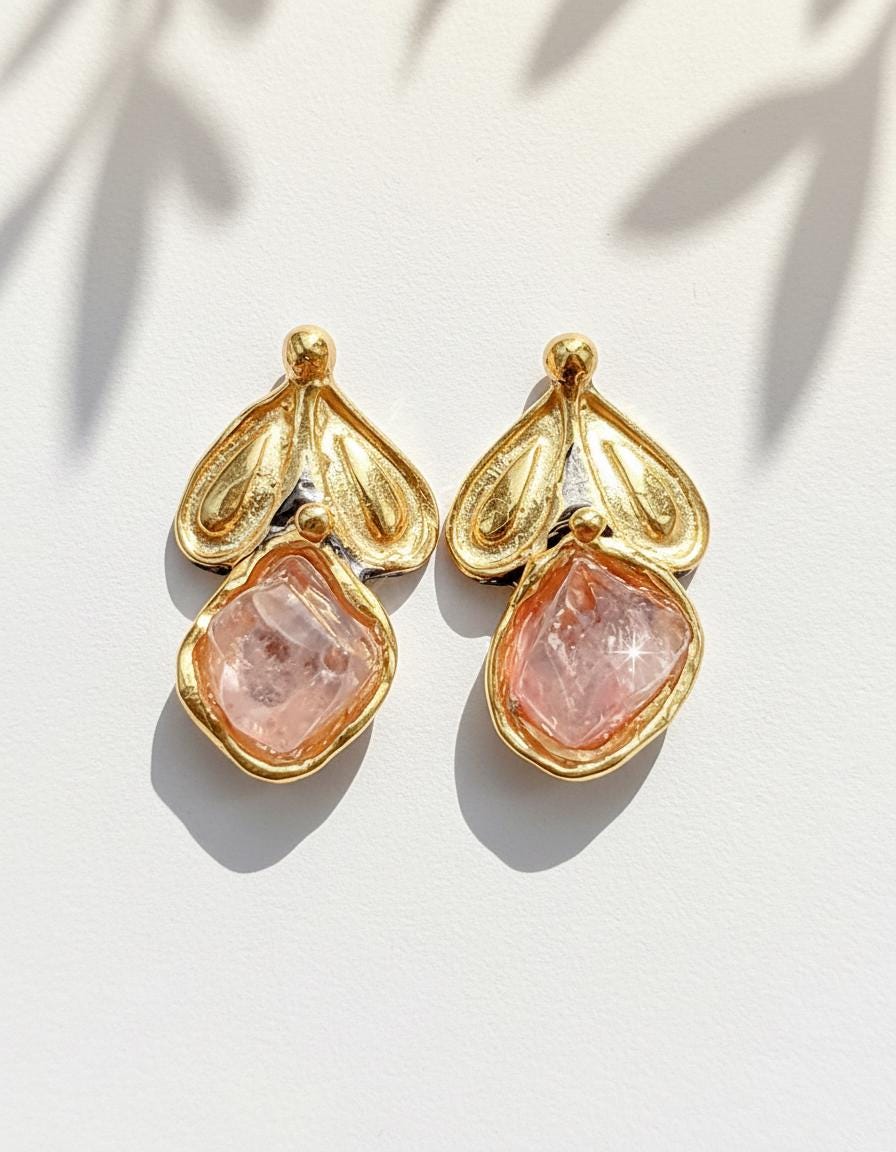 925 Sterling Silver Raw Pink Tourmaline Stud Earrings