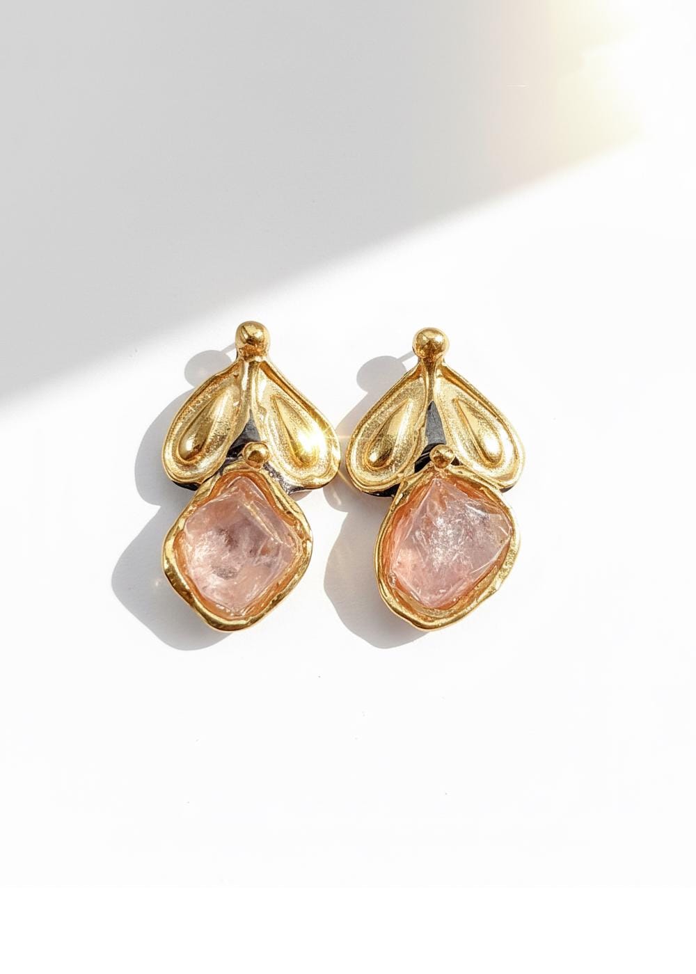 925 Sterling Silver Raw Pink Tourmaline Stud Earrings