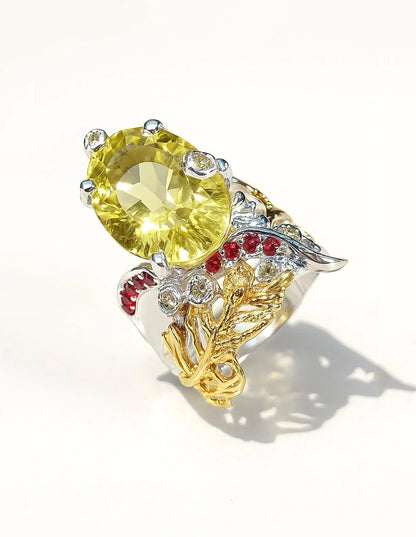 925 sterling silver lemon quartz nature ring