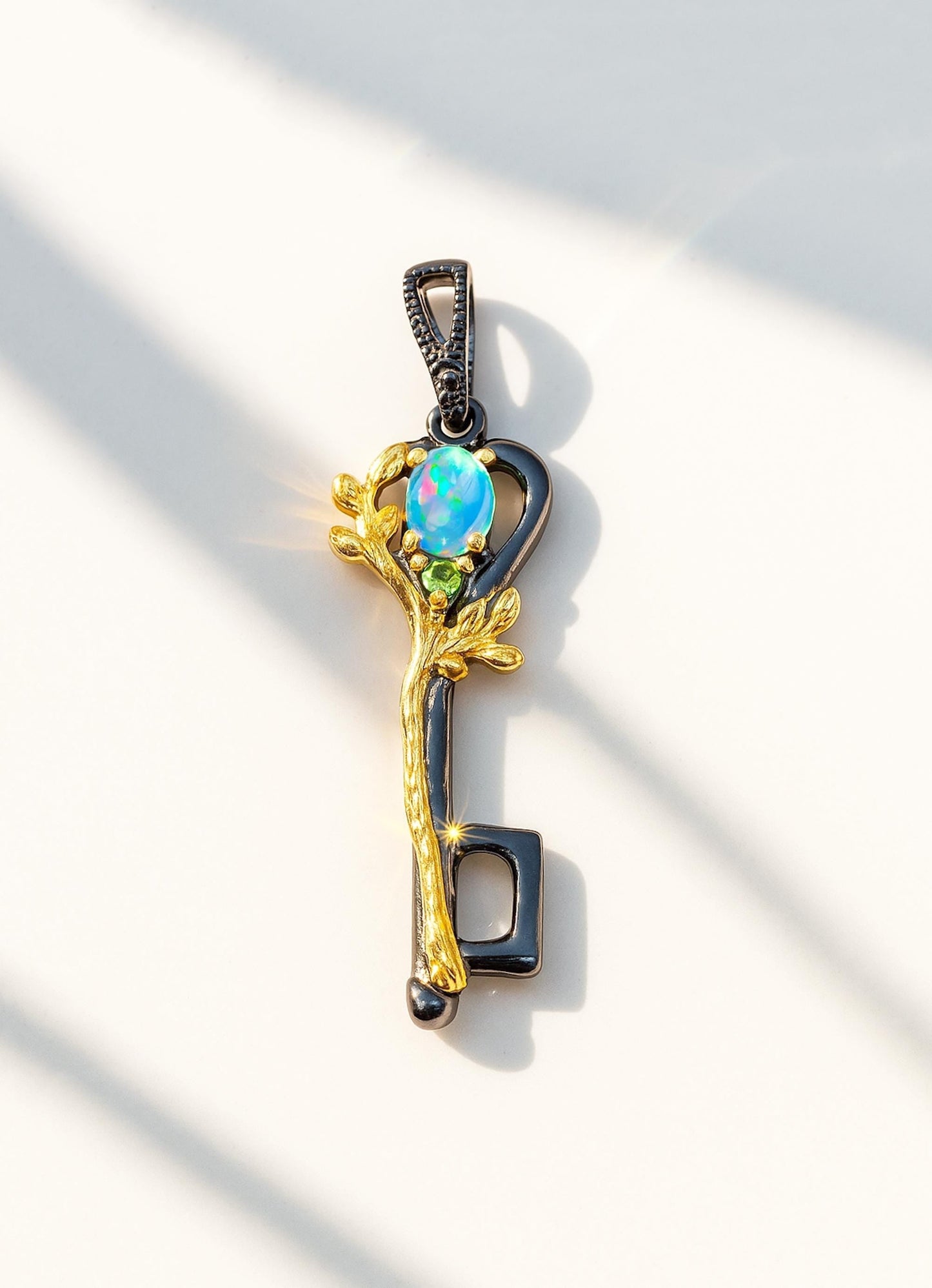 925 sterling silver rainbow opal key necklace