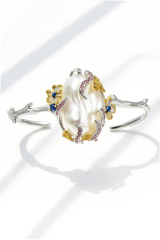 925 Sterling Silver Baroque Pearl Cuff Bracelet