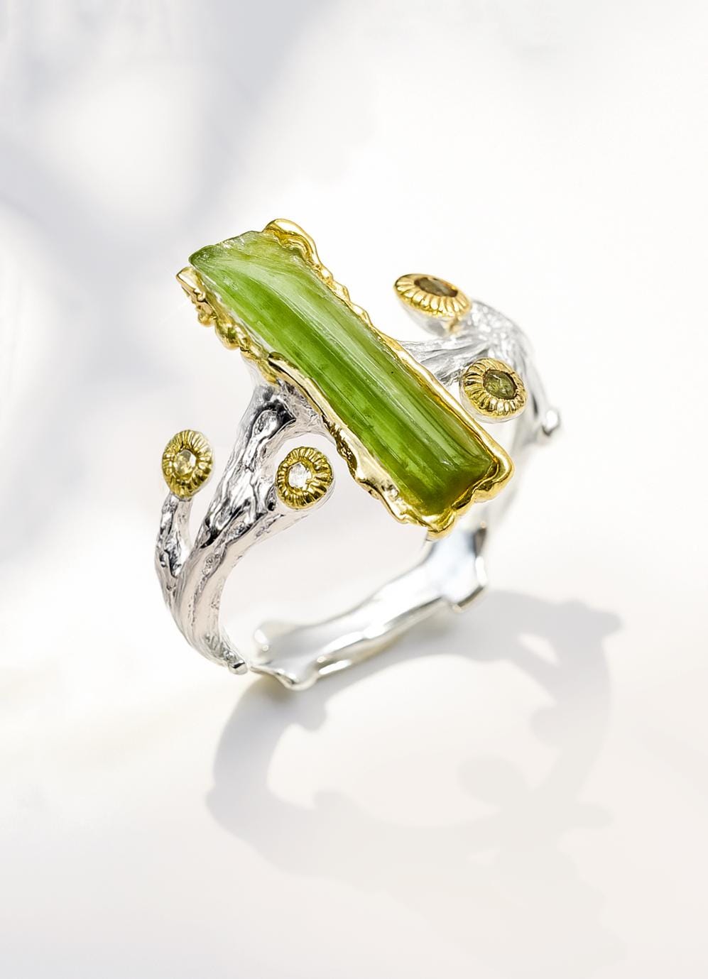 925 Sterling Silver Raw Tourmaline Branch Ring