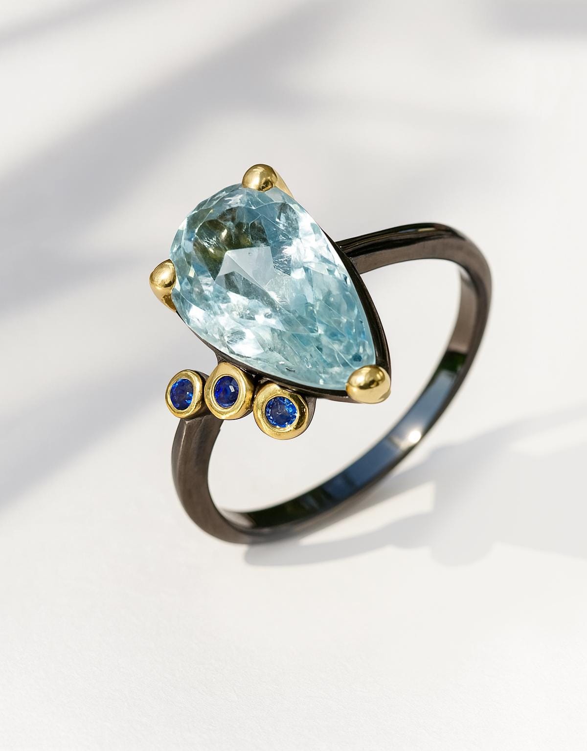 925 Sterling Silver Aquamarine Pear Ring