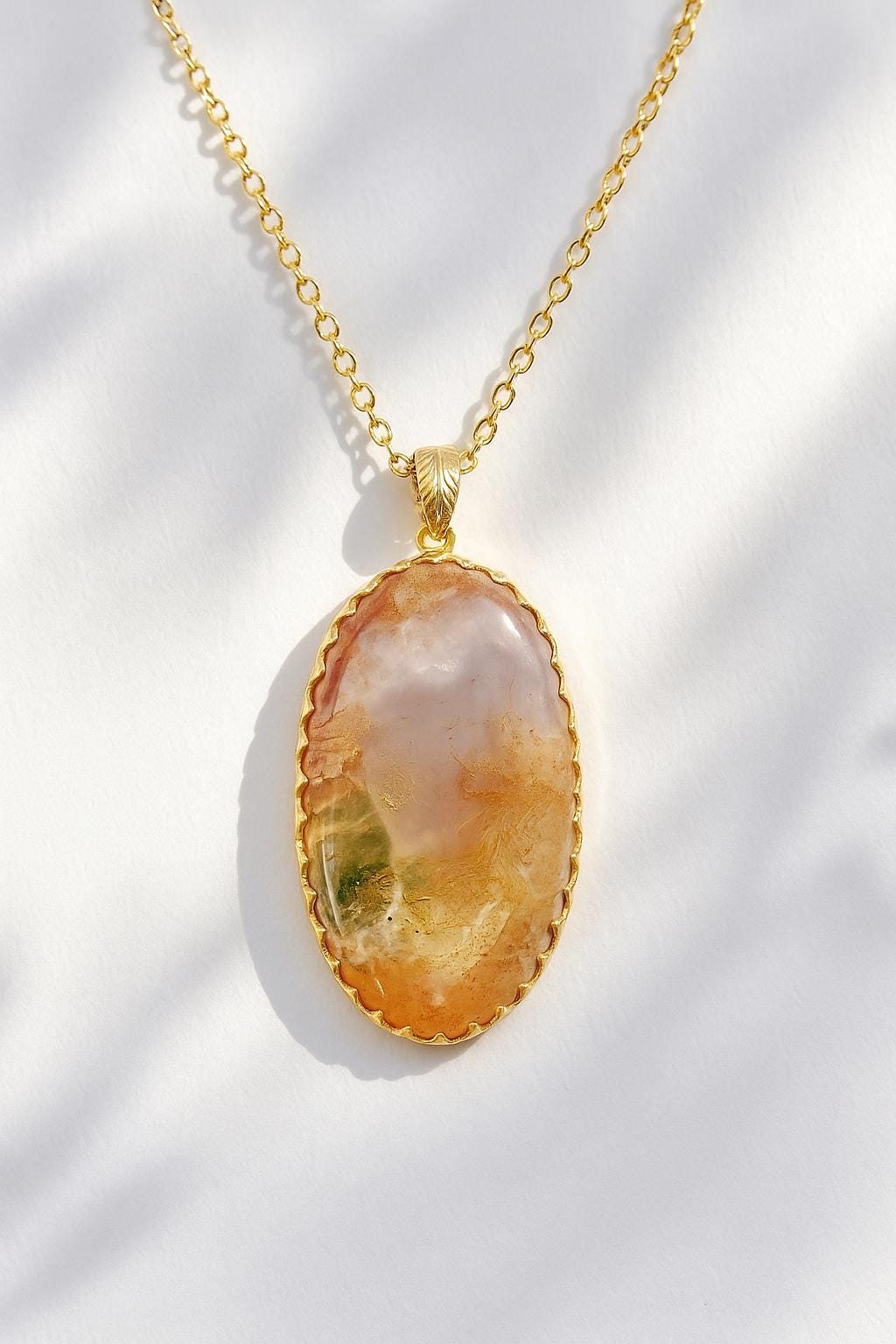 925 Sterling Silver Red Moss Agate Oval Necklace