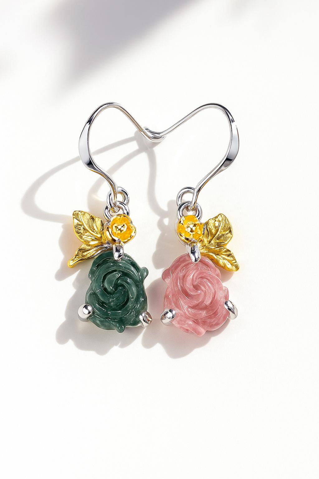 925 Sterling Silver Rose Tourmaline Flower Earrings