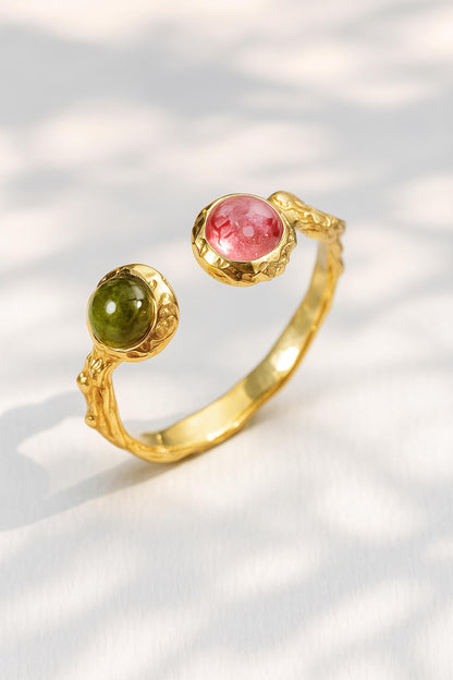 925 Sterling Silver Pink Green Tourmaline Ring