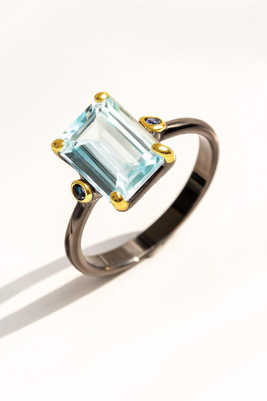 925 sterling silver blue aquamarine ring