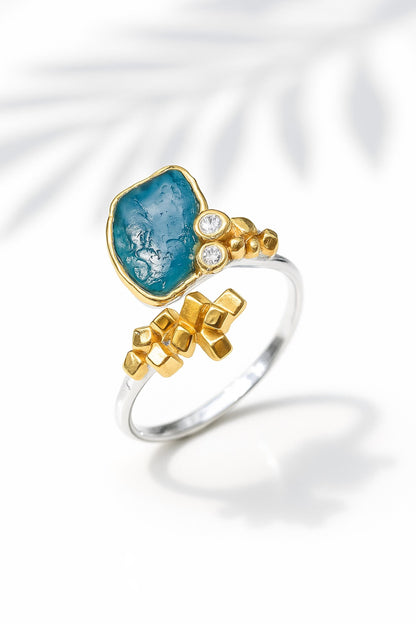 925 sterling silver raw blue apatite ring