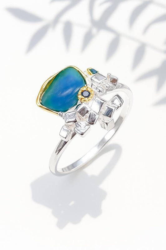 925 sterling silver blue apatite gemstone ring