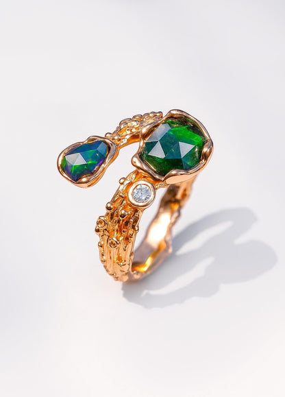 925 sterling silver black opal nature ring