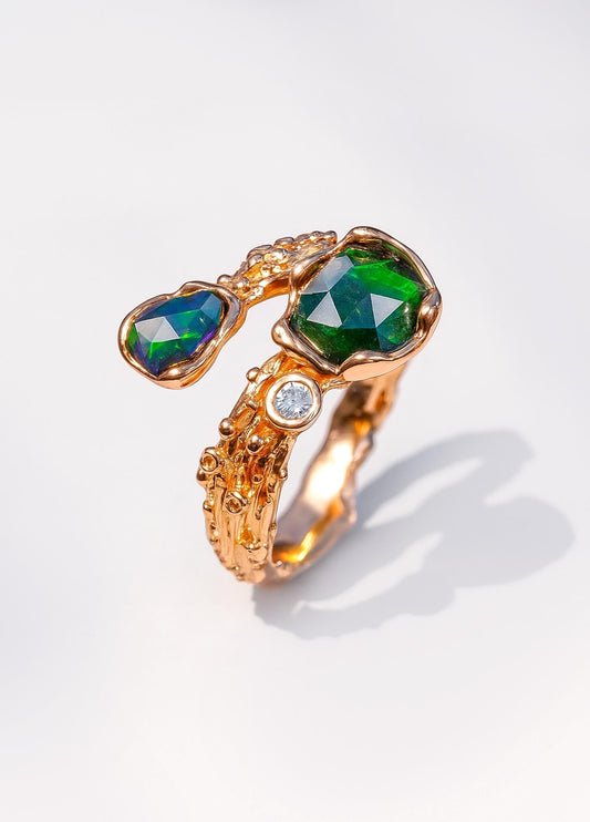 925 sterling silver black opal nature ring